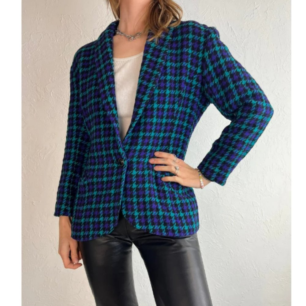 VINTAGE | Cimone Wool Blend Herringbone Green Purple Blazer Jacket (Size M) - Picture 10 of 10